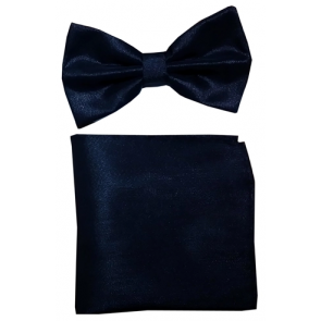Metallic Lame Black Bowtie with Matching Pocket Square Set
