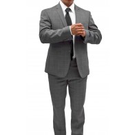 Mens Plaid Windowpane Modern Fit Suit Notch Lapel Light Gray Modern-Fit by Andrew Fezza