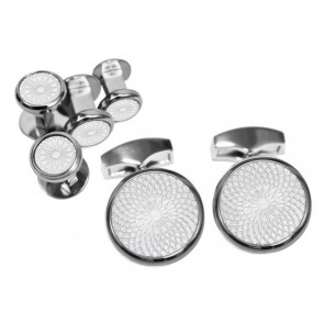 Tateossian Rotondo Guilloch Cufflinks in Silver Rhodium Plated