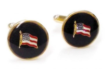 Cufflinks American US Flag Patriotic on Black Background Gold Finish