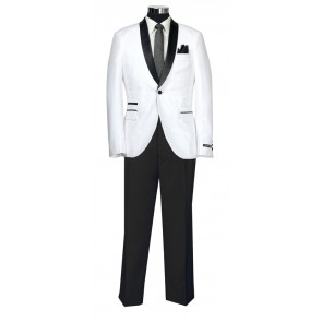 White and Black One Button Shawl Lapel Tuxedo