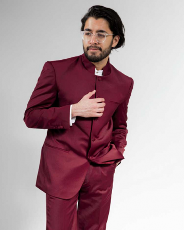 Mens New Burgundy Mirage Mandarin Collar Tuxedo Set