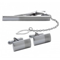 Cufflink and Tie Bar Set Silver Two Tone