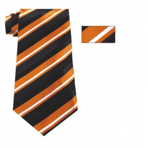 Mens Orange ,Black and White Striped Skinny Necktie