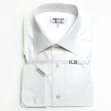 White High Collar Laydown Micro Pique French Cuff Shirt