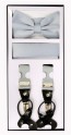 Mens Silver Suspender Bow Tie and Pocket Square Set