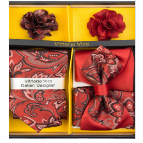 Mens Red and Black Dual Two Tone Bowtie & Tie Set- Gift-Holiday