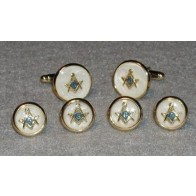 Cufflinks Studs MASONIC MOTHER OF PEARL Cuff Links Gold