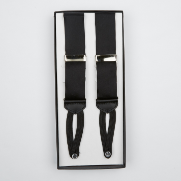 Ike Behar Black Silk Button Suspenders with Braided Ends