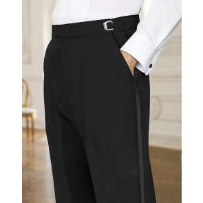 Wool  Super 120s Flat Front Tuxedos Trouser By Ike Behar