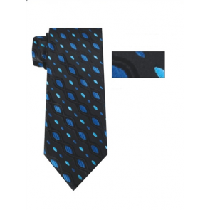 Mens Black and Turquoise Pattern Skinny Necktie with Matching Pocket Square
