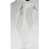 Silk Necktie Waffle Pique White With Matching Pocket Square