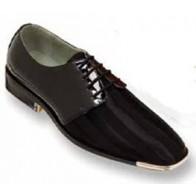Tuxedo Shoes BLACK Satin Stripe Silver Tip Leather Shoes