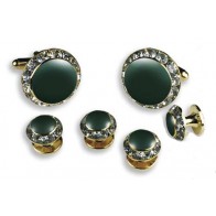 Cufflinks and studs Hunter Green Center with Crystal Edge comes in Gold finish 