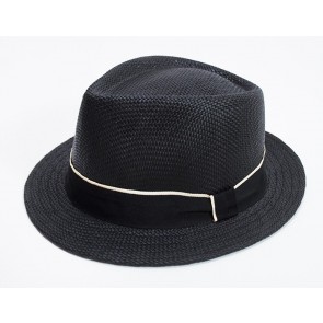 Black Paper Straw Fedora with Black Band