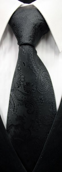 Necktie Paisley Black Self Tie Long Tie