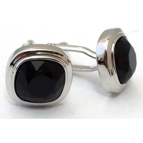 Three Tier Cufflinks with Silver Finish and Black Stone
