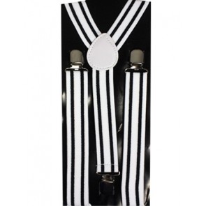 Mens Black and White Striped Clip Suspenders