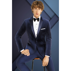 Mens Peak Lapel Navy Blue Velvet Sports Coat -Holiday Apparel