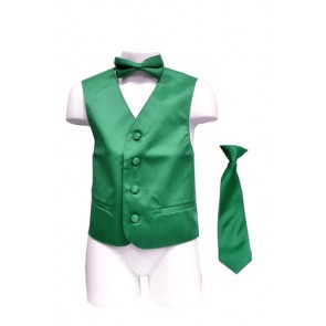 SATIN EMERALD FULLBACK BOYS VEST WITH NECKTIE & BOWTIE
