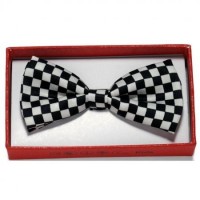 Boys Black and White Checkered Pre Tied Bow Tie