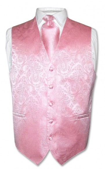 Mens Paisley Tone On Tone Rose Gold Vest with Tie Set
