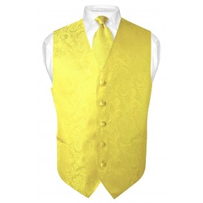 Mens Paisley Tone On Tone Yellow Vest with Tie Set