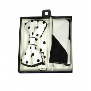 White and Black Polka Dot Bowtie and Pocket Square