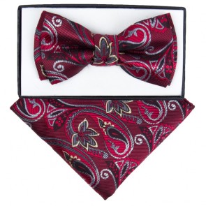 Boys Burgundy Wine Paisley Pattern Bowtie and pocket square