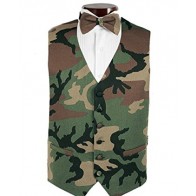 Tuxedo Vest Camouflage Satin Poly Vest With Bow Tie Option