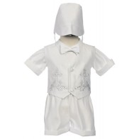 Infant Boys White Baptism Christening Shorts 5-Piece Set