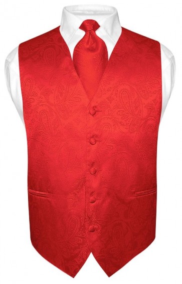 Mens Paisley Tone On Tone Red Vest with Tie Set