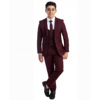 Perry Ellis boys 5 Piece 2 Button Notch Suit Burgundy