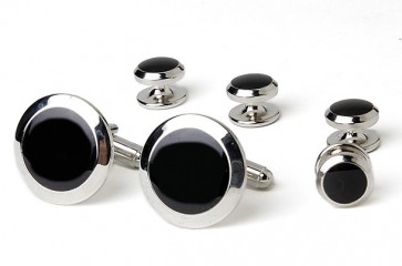 Cufflinks and Studs Faux Onyx Heavy Setting in Silver