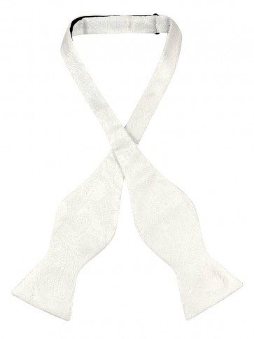 Mens Paisley Satin Self tie Bowtie Off White Ivory