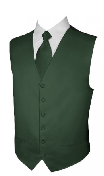 Mens Satin Hunter Green Vest ONLY With Tie optional- Holiday- Christmas
