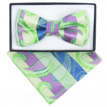 Boys Lime Paisley Pattern Bowtie and pocket square