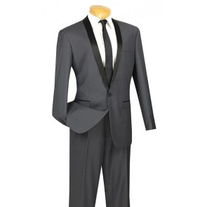 Gray Slim Fit with Black Narrow Shawl Lapel Tuxedo Prom- Wedding
