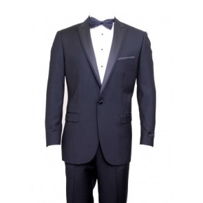 Tuxedo Navy Blue High Fashion Framed Peak Lapel Satin