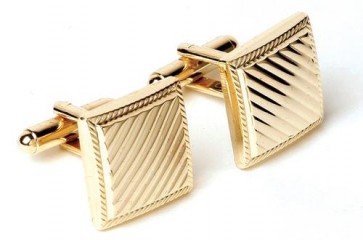 Square Cufflinks with Diagonal Lines Gold Finsh
