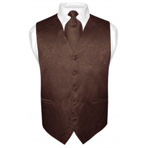 Mens Paisley Tone On Tone Brown Vest with Tie Set