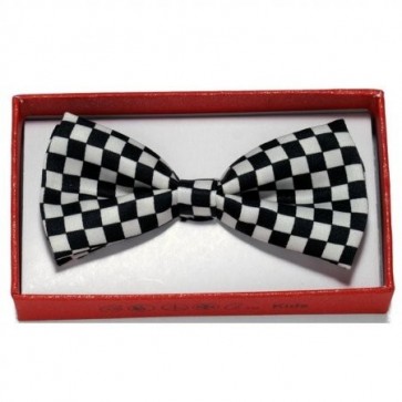 Boys Black and White Checkered Pre Tied Bow Tie