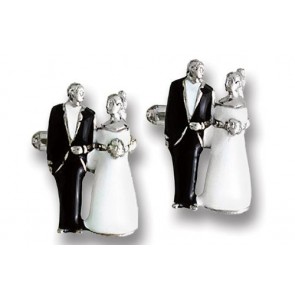 Husband & Wife Wedding couple Cufflinks Silver Finish