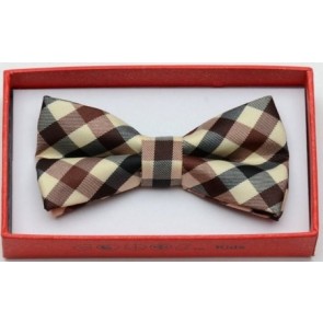 Kids Beige with Red and Brown Plaid Bow Tie - Christmas Tie