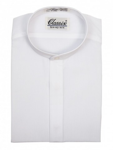WHITE Mens Banded Collar Dress Shirt CLOSEOUT NON PLEATED Sale