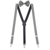 Mens Black and White Checkered Suspenders Set