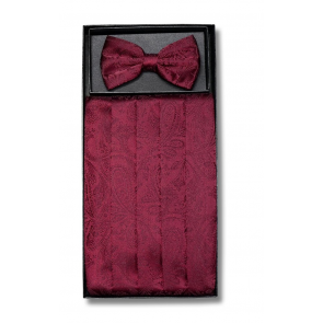 Mens Burgundy Paisley Pattern Cummerbund and Bowtie Set with Self tie Bowtie Option
