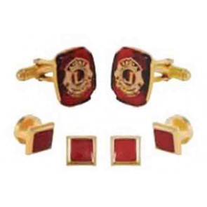 Lions Club Insignia Cufflinks and Ruby Studs