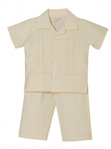 Boys Ivory Guayabera Shirt & Shorts Set