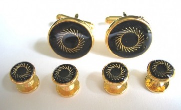 Cufflinks Studs BLACK SPIRAL Cuff Links Studs Set